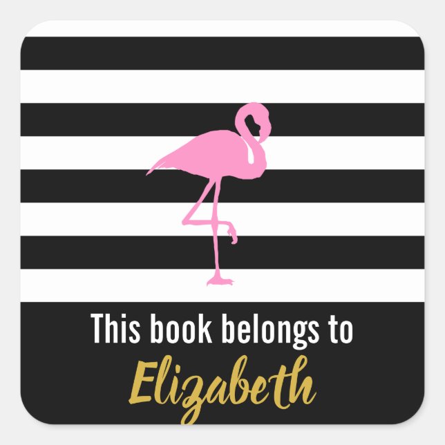 Pink Flamingo This Book Belongs To Square Sticker (Front)