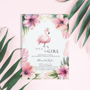 Pink Flamingo Tiara Bold Tropical Girl Baby Shower Invitation