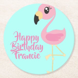 Pink Flamingo Tropical 1st Birthday Party Coasters