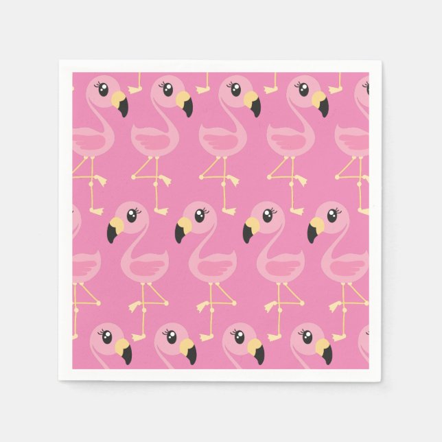 Pink Flamingo Tropical 1st Birthday Party Napkins (Front)