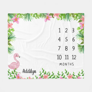 Pink Flamingo  Tropical Baby Milestone Fleece Blanket