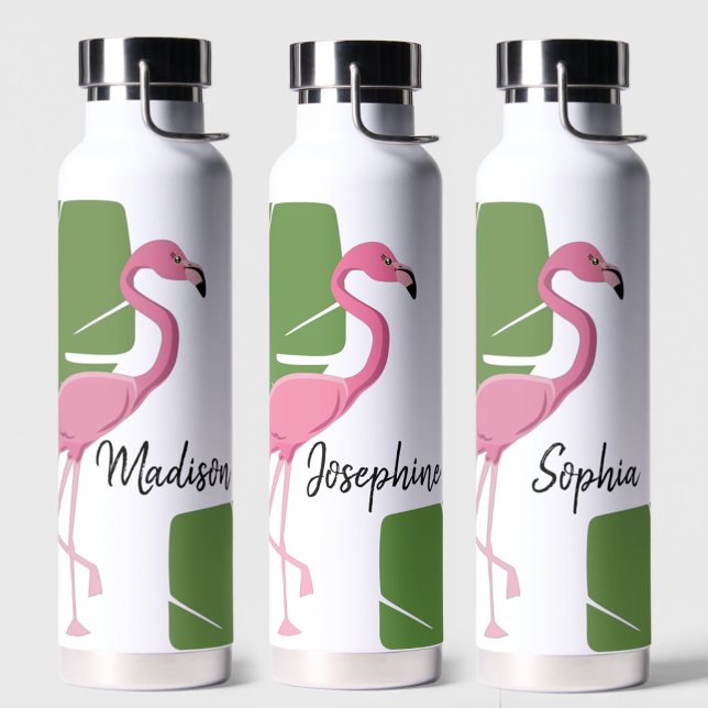 Pink Flamingo Tropical Bachelorette personalised Water Bottle (Bachelorette Pink flamingo personalized tropical water bottle)