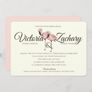 Pink Flamingo Tropical Beach Wedding Invitation