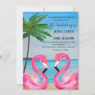 Pink Flamingo Tropical Beach Wedding Invitation