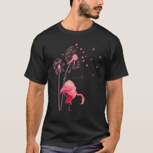 Pink Flamingo Tropical Bird Dandelion Flower T-Shirt