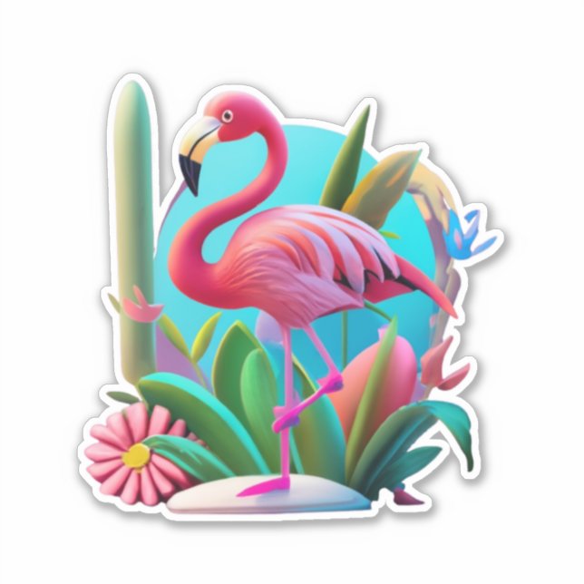 Pink Flamingo Tropical Bird Sticker (Front)