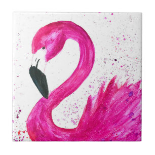 Pink flamingo Tropical bird Watercolor Pretty  Ceramic Tile