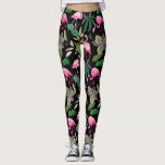 Pink Flamingo Tropical Botanical Black Background Leggings<br><div class="desc">Step out in style with these fun leggings featuring a pink flamingo pattern highlighted by tropical botanicals and a black background.  Perfect for workouts,  and evening on the town and everyday wear.</div>