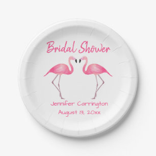 Pink Flamingo Tropical Bridal Shower Paper Plate