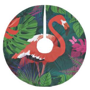 Pink Flamingo: Tropical Butterfly Harmony. Brushed Polyester Tree Skirt
