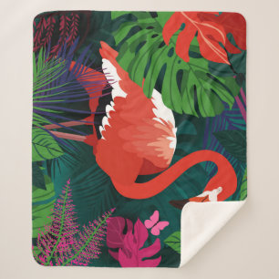 Pink Flamingo: Tropical Butterfly Harmony. Sherpa Blanket