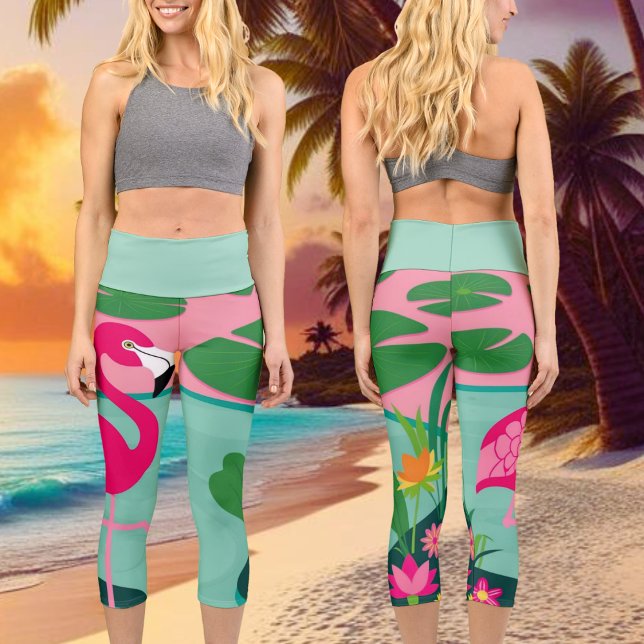 Pink Flamingo Tropical Capri Leggings (Creator Uploaded)