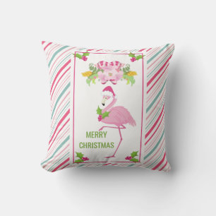 Pink Flamingo Tropical Christmas Cushion