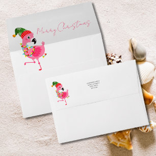 Pink Flamingo Tropical Christmas Envelope