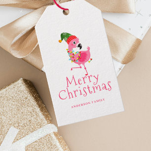 Pink Flamingo Tropical Christmas  Gift Tags