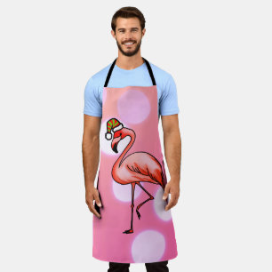 Pink Flamingo Tropical Christmas Holiday Apron