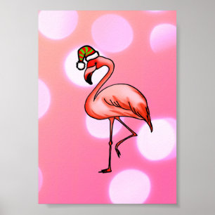 Pink Flamingo Tropical Christmas Holiday Poster