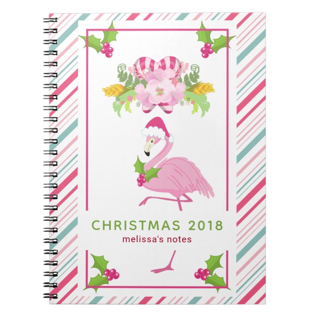 Pink Flamingo Tropical Christmas Notebook (Front)