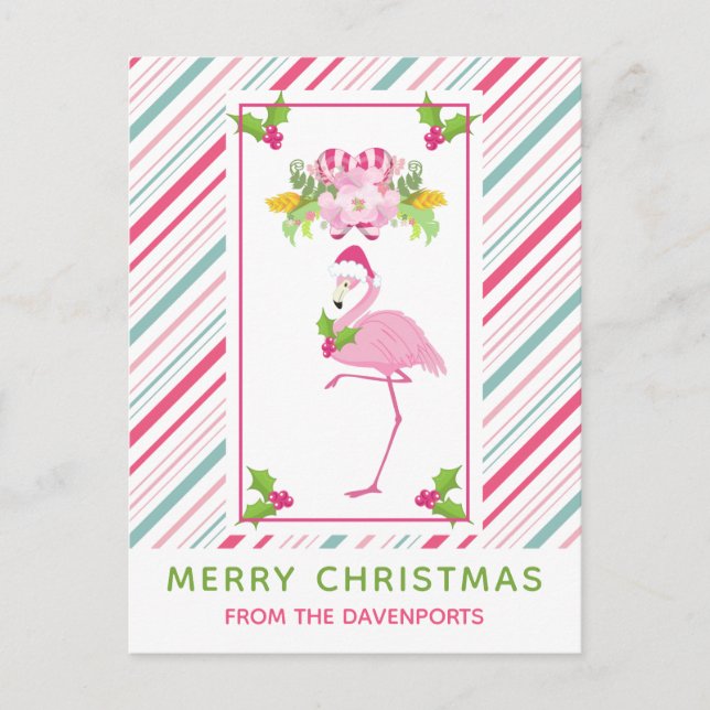 Pink Flamingo Tropical Christmas Postcard (Front)