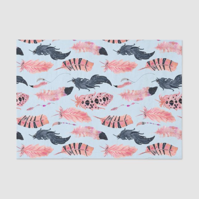 Pink Flamingo Tropical Cute Feathers Tissue Paper (Front)