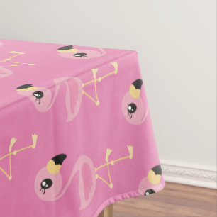 Pink Flamingo Tropical Cute First Birthday Tablecloth