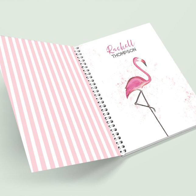 Pink Flamingo Tropical Cute Personalised Notebook (Pretty pink watercolor flamingo custom spiral notebool)