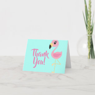 Pink Flamingo Tropical Cute Thank You Birthday Card