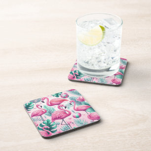 Pink Flamingo Tropical Design Coaster