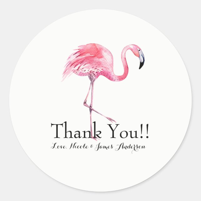 Pink Flamingo Tropical Elegant Wedding Favour Classic Round Sticker (Front)