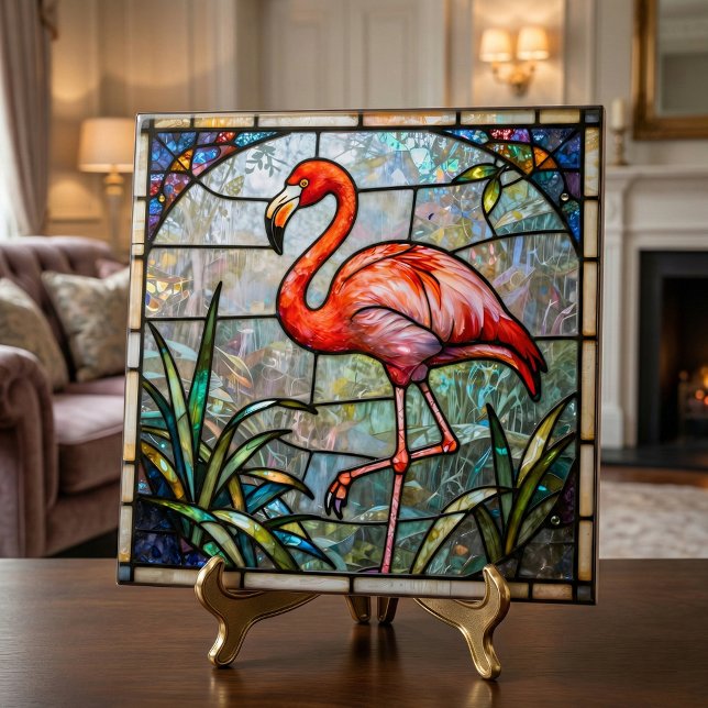 Pink Flamingo Tropical Faux Stained Glass Mosaic Ceramic Tile (Creator Uploaded)