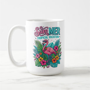 Pink Flamingo Tropical Floral - summer vacation Coffee Mug