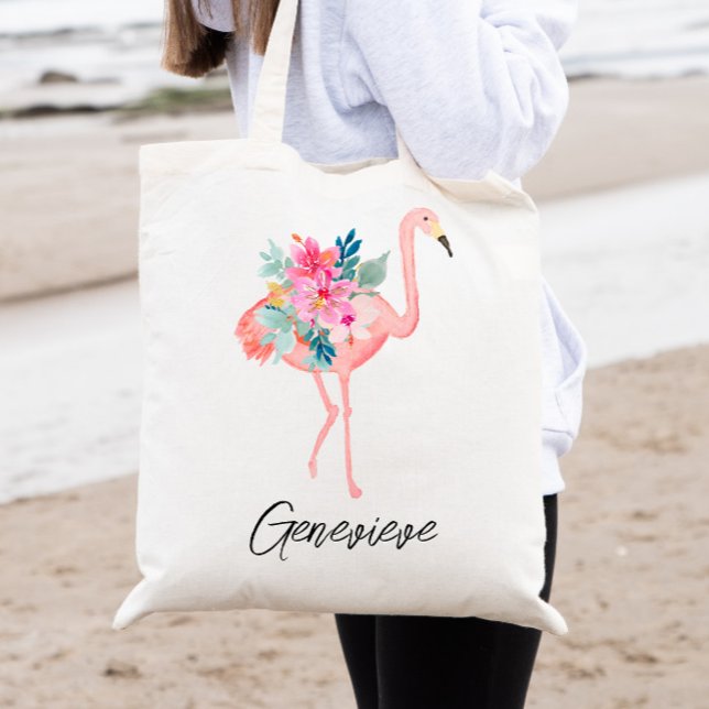 Pink Flamingo Tropical Florals Bridesmaid Tote Bag (Creator Uploaded)