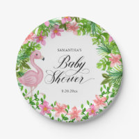 Pink Flamingo Tropical Flowers Baby Shower