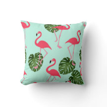 Pink Flamingo Tropical Green Leaf Reversible
