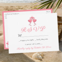Pink Flamingo Tropical Hawaiian Beach Wedding RSVP