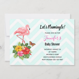 Pink Flamingo & Tropical Hibiscus Baby Shower Invitation