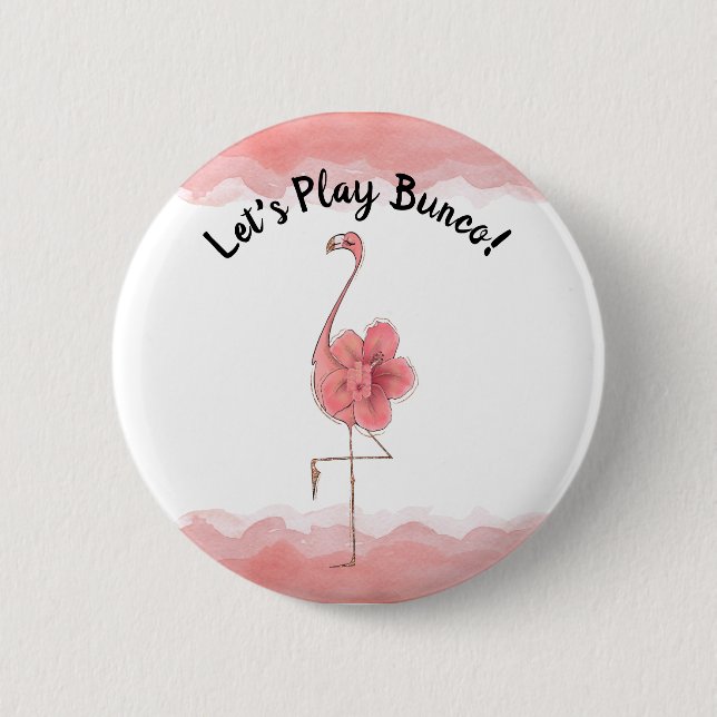 Pink Flamingo Tropical Hibiscus Bunco Let's Play 6 Cm Round Badge (Front)