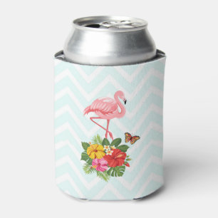Pink Flamingo & Tropical Hibiscus Fancy Can Cooler