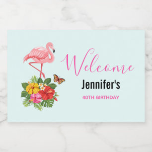 Pink Flamingo & Tropical Hibiscus Fancy Food Label