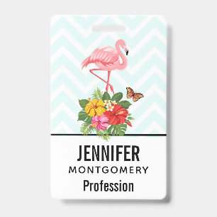 Pink Flamingo & Tropical Hibiscus Fancy ID Badge