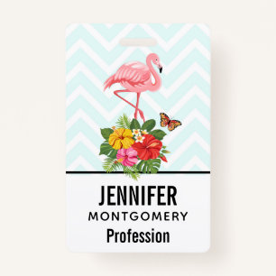 Pink Flamingo & Tropical Hibiscus Fancy ID Badge