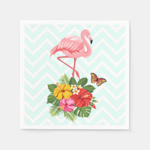 Pink Flamingo & Tropical Hibiscus Fancy Napkin