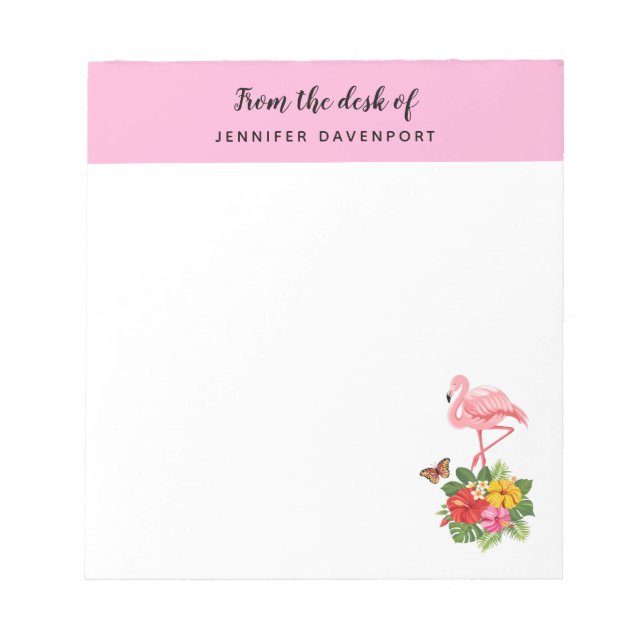 Pink Flamingo & Tropical Hibiscus Fancy Notepad (Front)