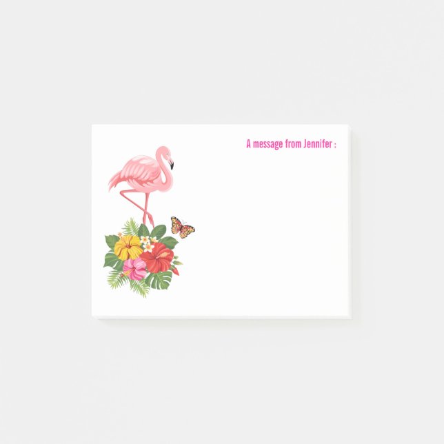 Pink Flamingo & Tropical Hibiscus Fancy Post-it Notes (Front)