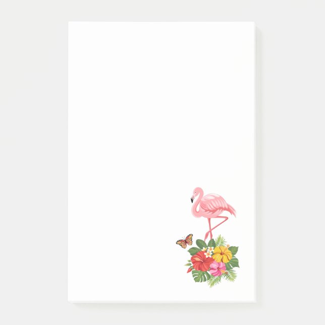 Pink Flamingo & Tropical Hibiscus Fancy Post-it Notes (Front)