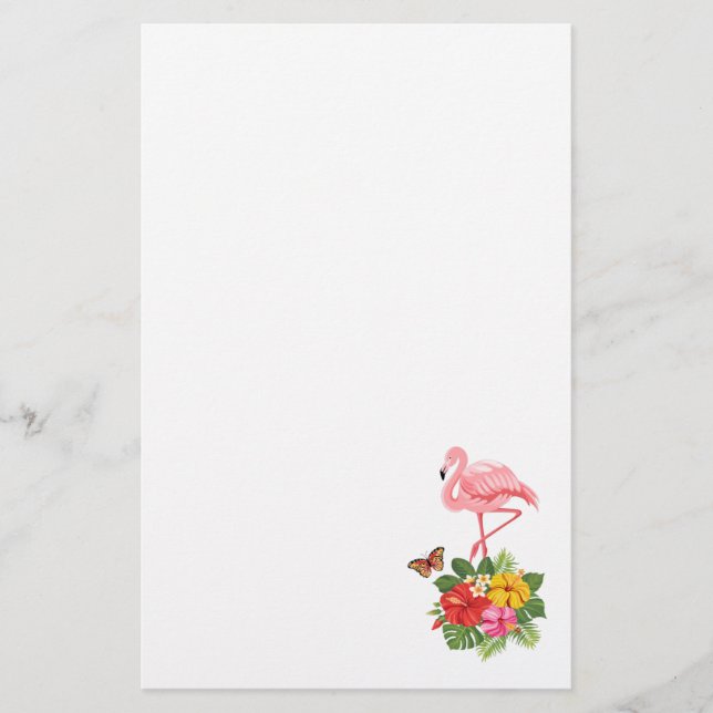 Pink Flamingo & Tropical Hibiscus Fancy Stationery (Front)
