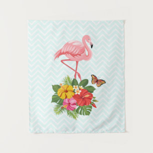 Pink Flamingo & Tropical Hibiscus Fancy Tapestry