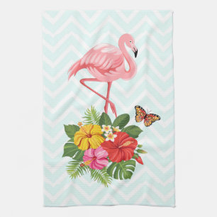 Pink Flamingo & Tropical Hibiscus Fancy Tea Towel
