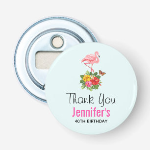 Pink Flamingo & Tropical Hibiscus Fancy Thank You Bottle Opener