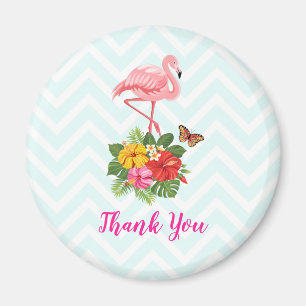 Pink Flamingo & Tropical Hibiscus Fancy Thank You Magnet